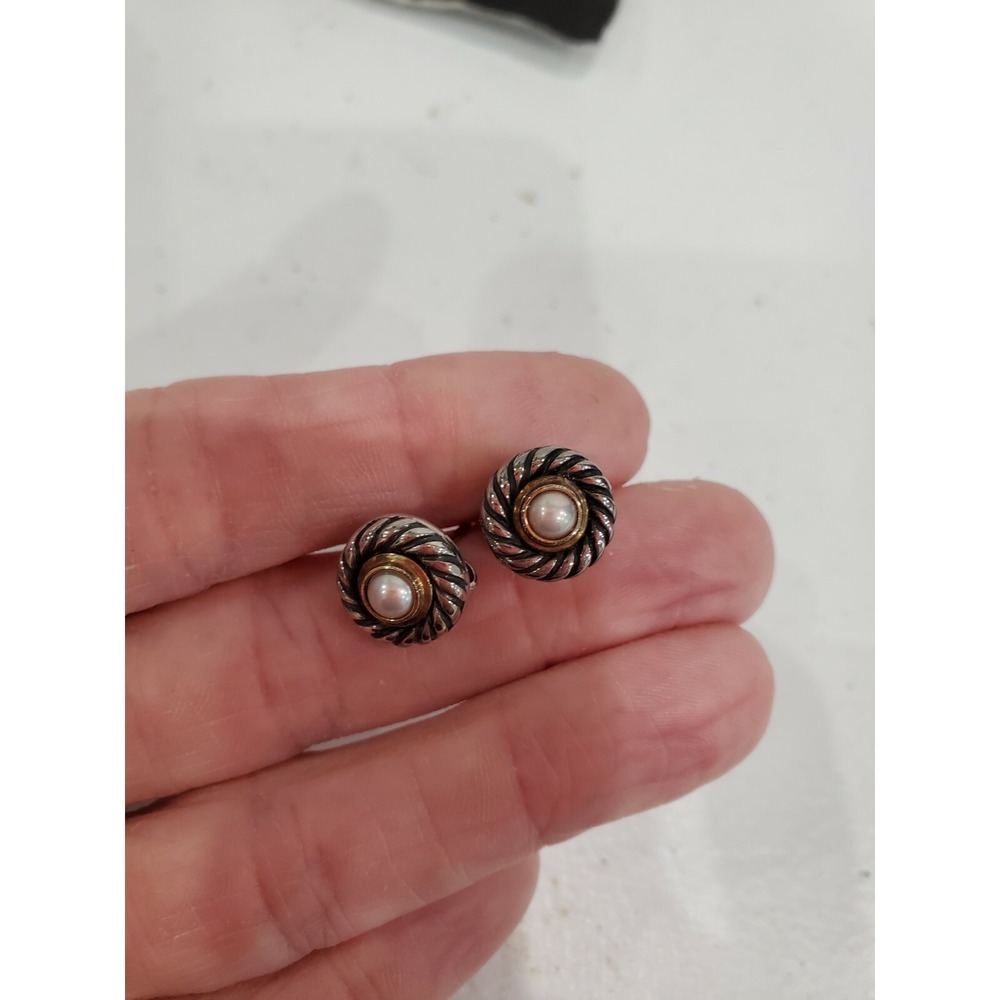 David Yurman Pearl Infinity Stud Earrings in Sterling Silver 585 Gold MINI - Picture 6 of 8